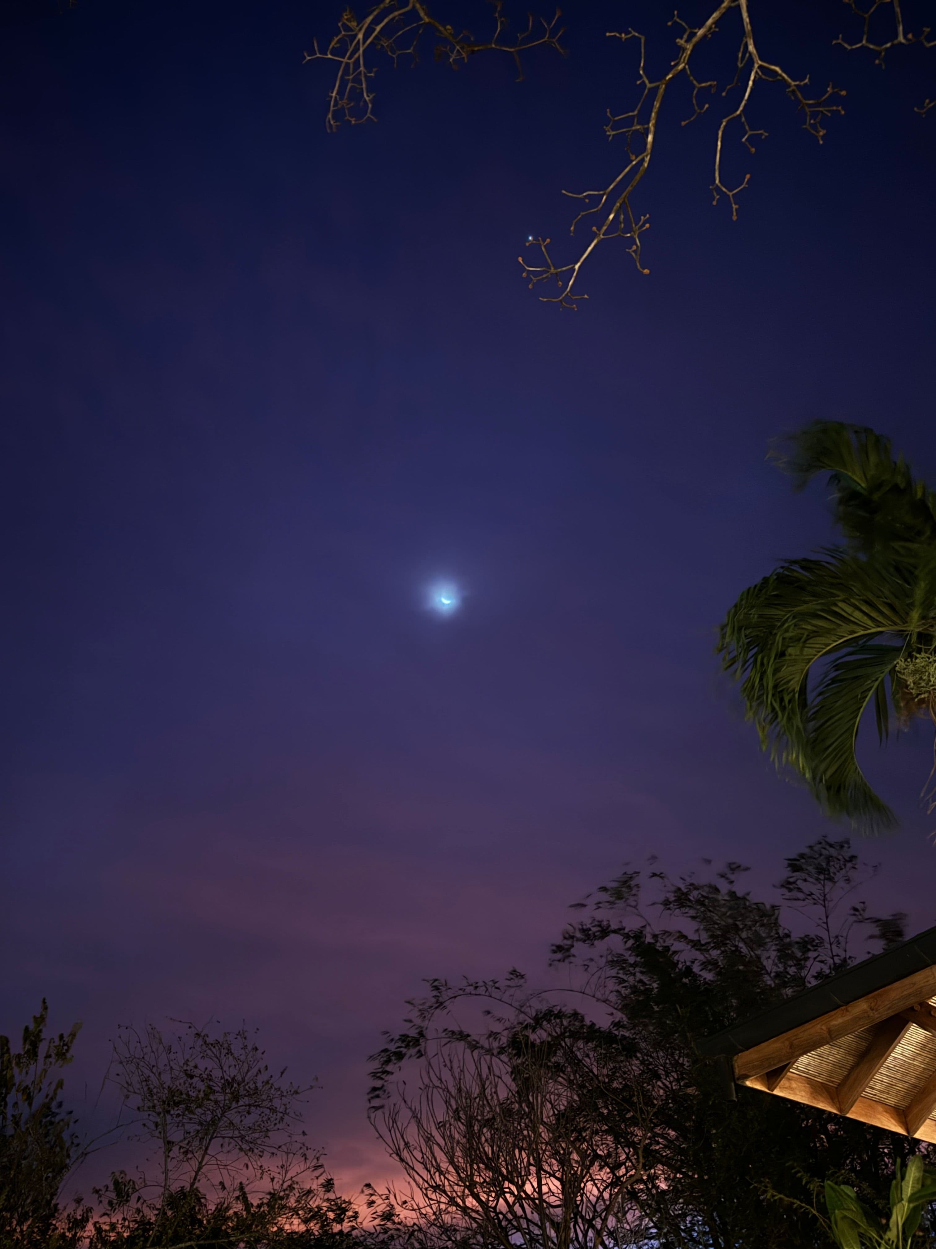 a photo of the moon at night with a purple sky